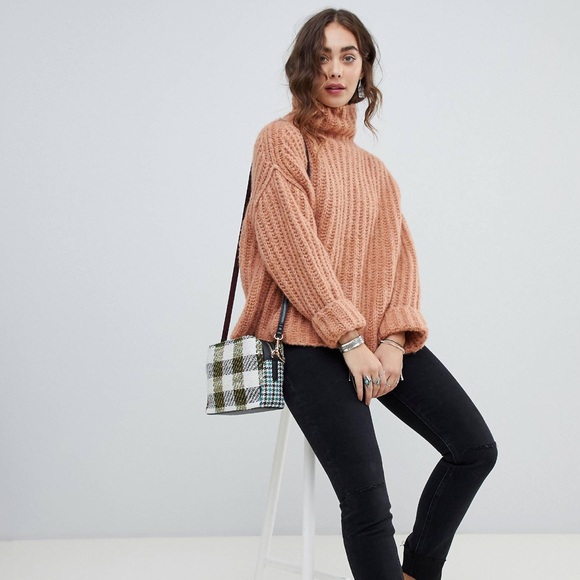 FREE PEOPLE orange Fluffy Fox oversized chunky high neck sweater - Picture 3 of 9